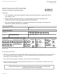 Document preview: Form CDPH4518 Nuchal Translucency (Nt) Exam Data - California Prenatal Screening Program - California