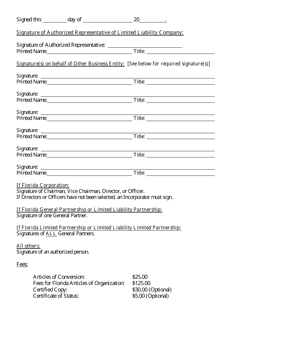 Form INHS11 Articles of Conversion for other Business Entity Into Florida Limited Liability Company - Florida, Page 4