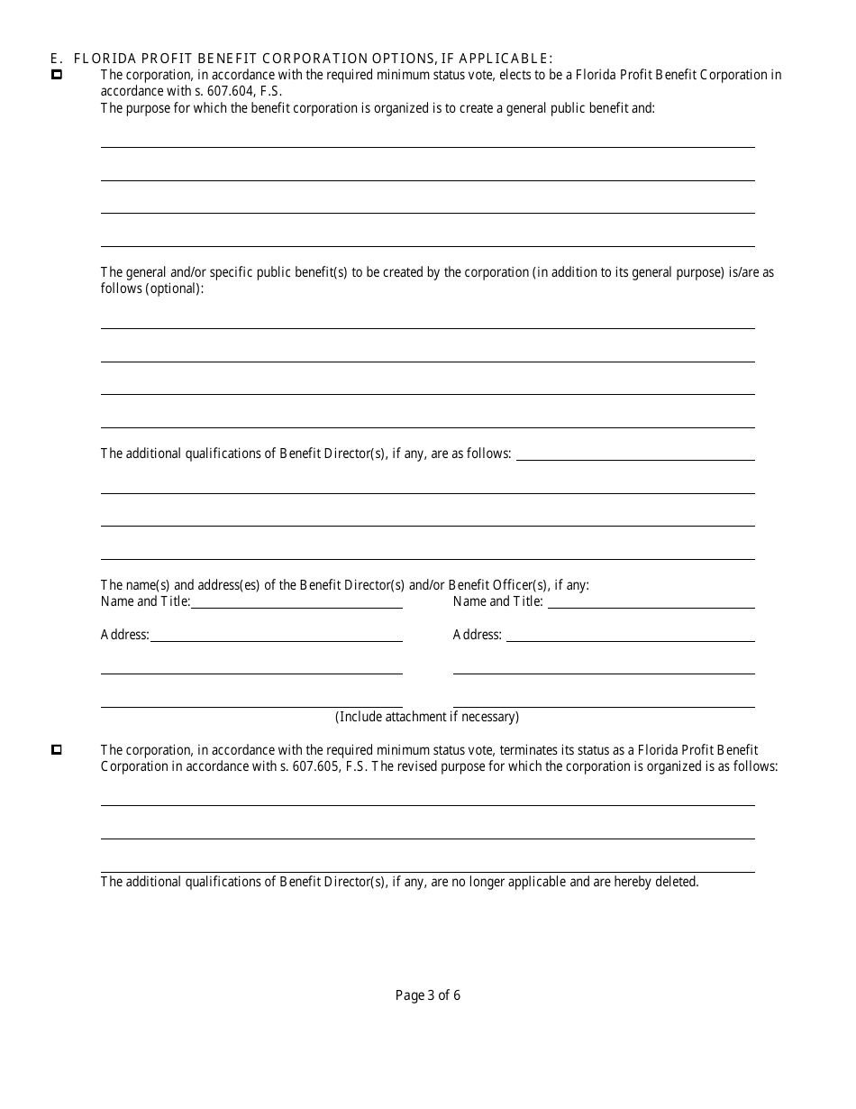 Form INHS78 Articles of Amendment to Articles of Incorporation - Florida, Page 5