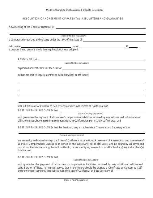 California Resolution of Agreement of Parental Assumption and Guarantee ...