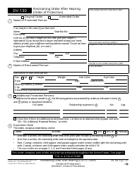 Document preview: Form DV-130 Restraining Order After Hearing (Clets-Oah) - California