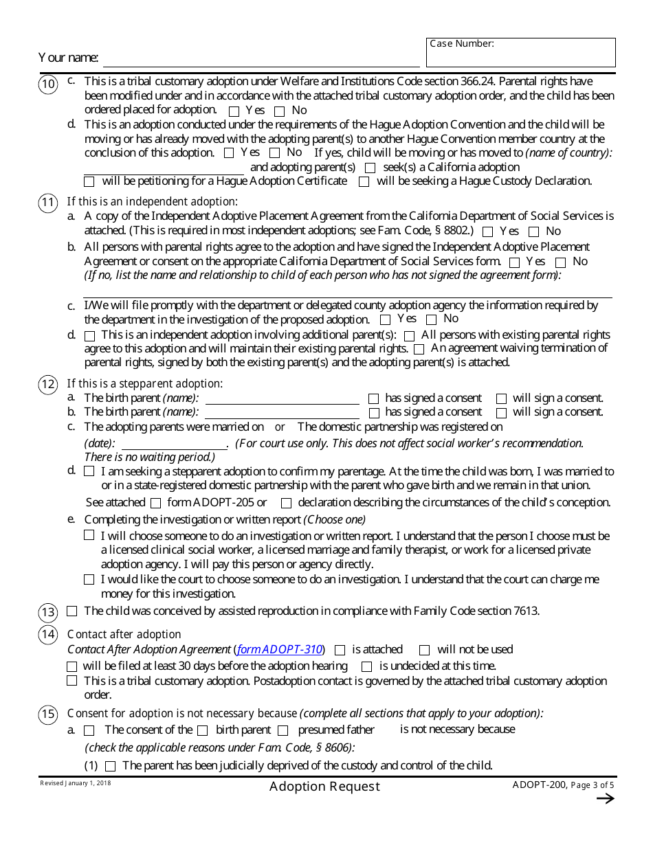 Form ADOPT-200 Adoption Request - California, Page 3