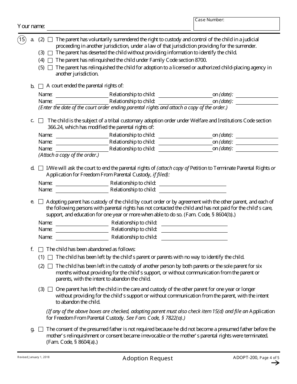 Form ADOPT200 Fill Out, Sign Online and Download Fillable PDF