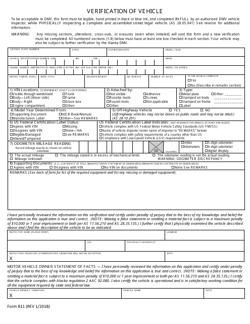 Form 811 Verification of Vehicle - Alaska
