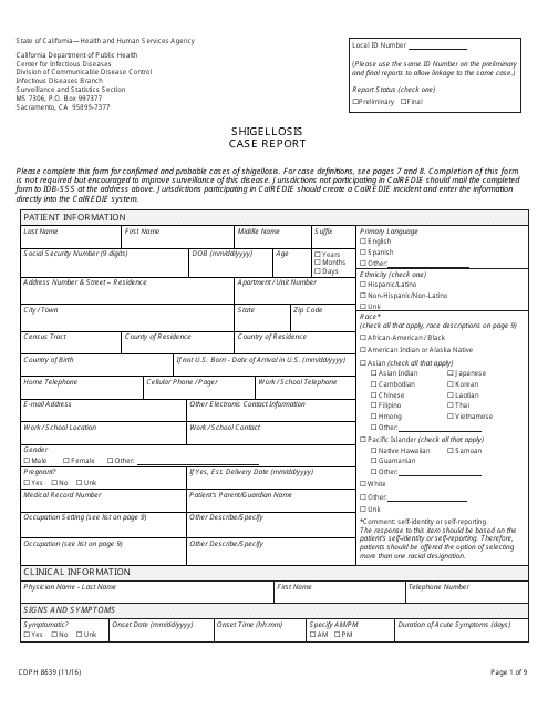 Form CDPH8639  Printable Pdf