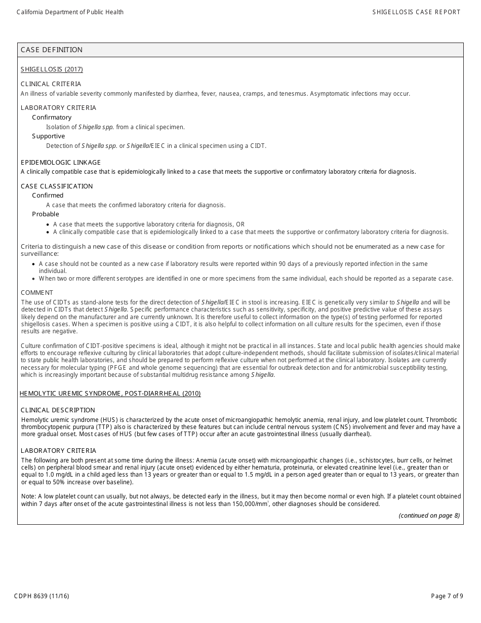 Form CDPH8639 Shigellosis Case Report - California, Page 7