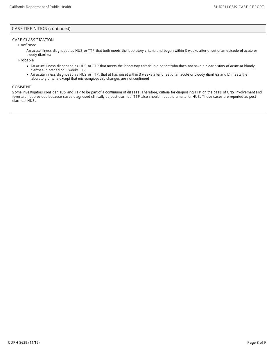 Form CDPH8639 Shigellosis Case Report - California, Page 8
