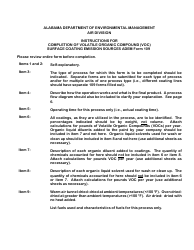 Document preview: ADEM Form 109 Permit Application for Volatile Organic Compound (VOC) Surface Coating Emission Sourses - Alabama