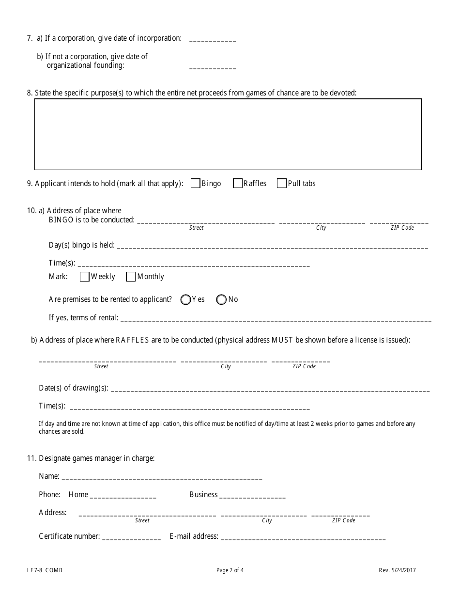 Form LE7-8_COMB Application for a Bingo-Raffles License - Colorado, Page 2
