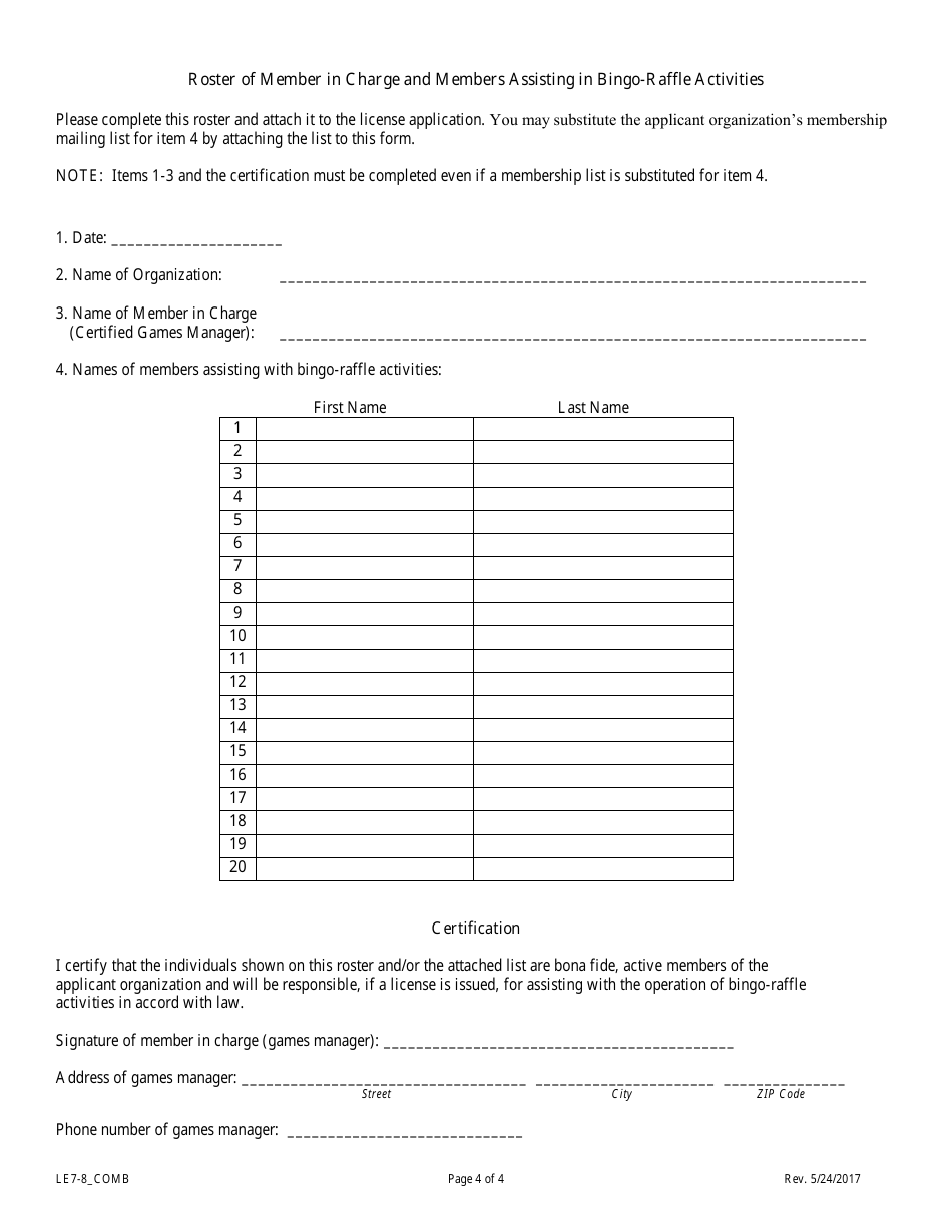 Form LE7-8_COMB Application for a Bingo-Raffles License - Colorado, Page 4