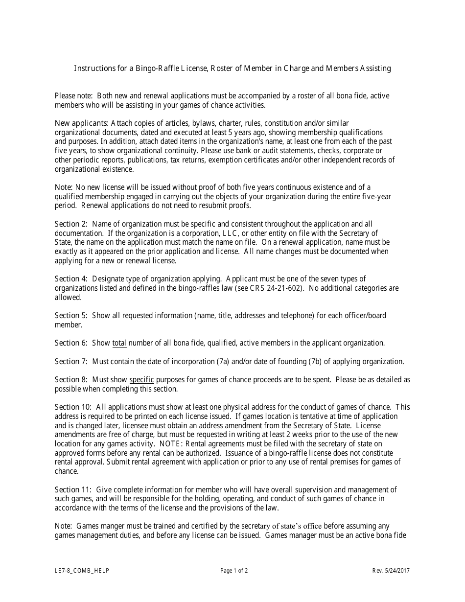 Form LE7-8_COMB Application for a Bingo-Raffles License - Colorado, Page 5