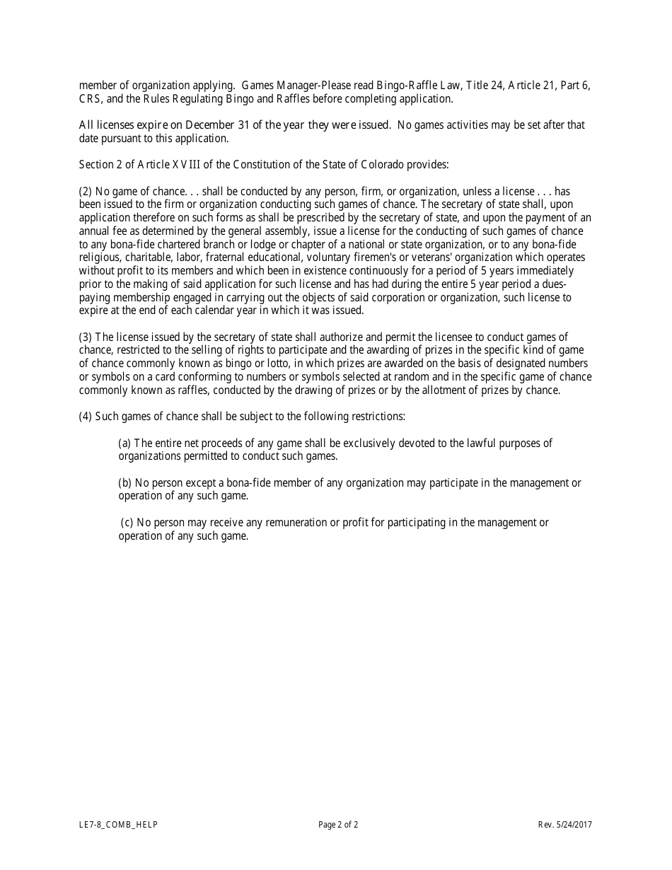 Form LE7-8_COMB Application for a Bingo-Raffles License - Colorado, Page 6