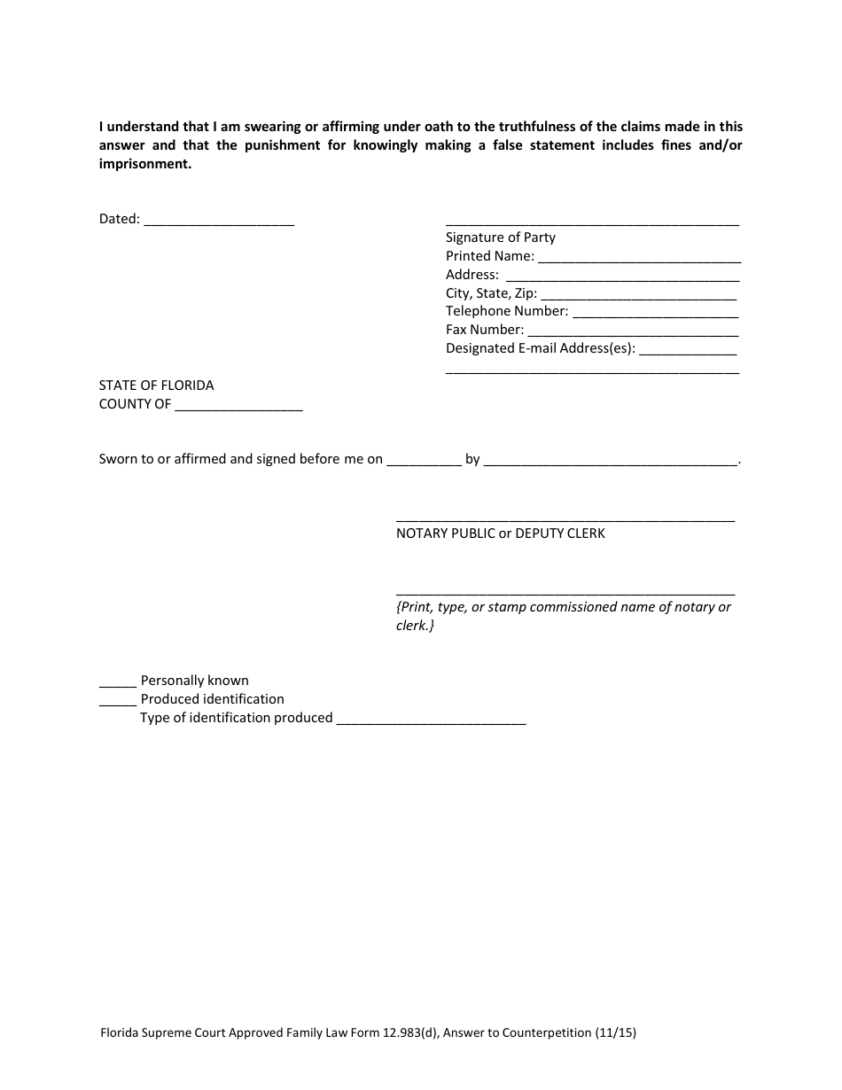 Florida Answer to Counterpetition - Fill Out, Sign Online and Download ...