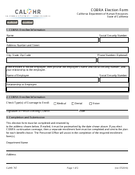 Document preview: Form CALHR767 Cobra Election Form - California
