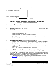 Document preview: Form P-360 Request to Close Formal Estate and Approve Distribution - Alaska