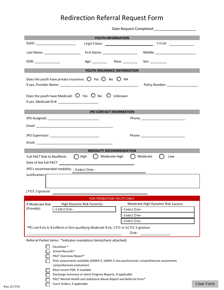 Redirection Referral Request Form - Florida, Page 1