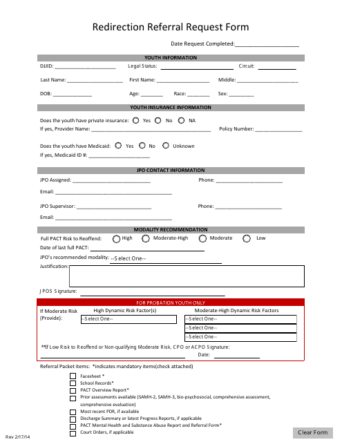 Redirection Referral Request Form - Florida Download Pdf