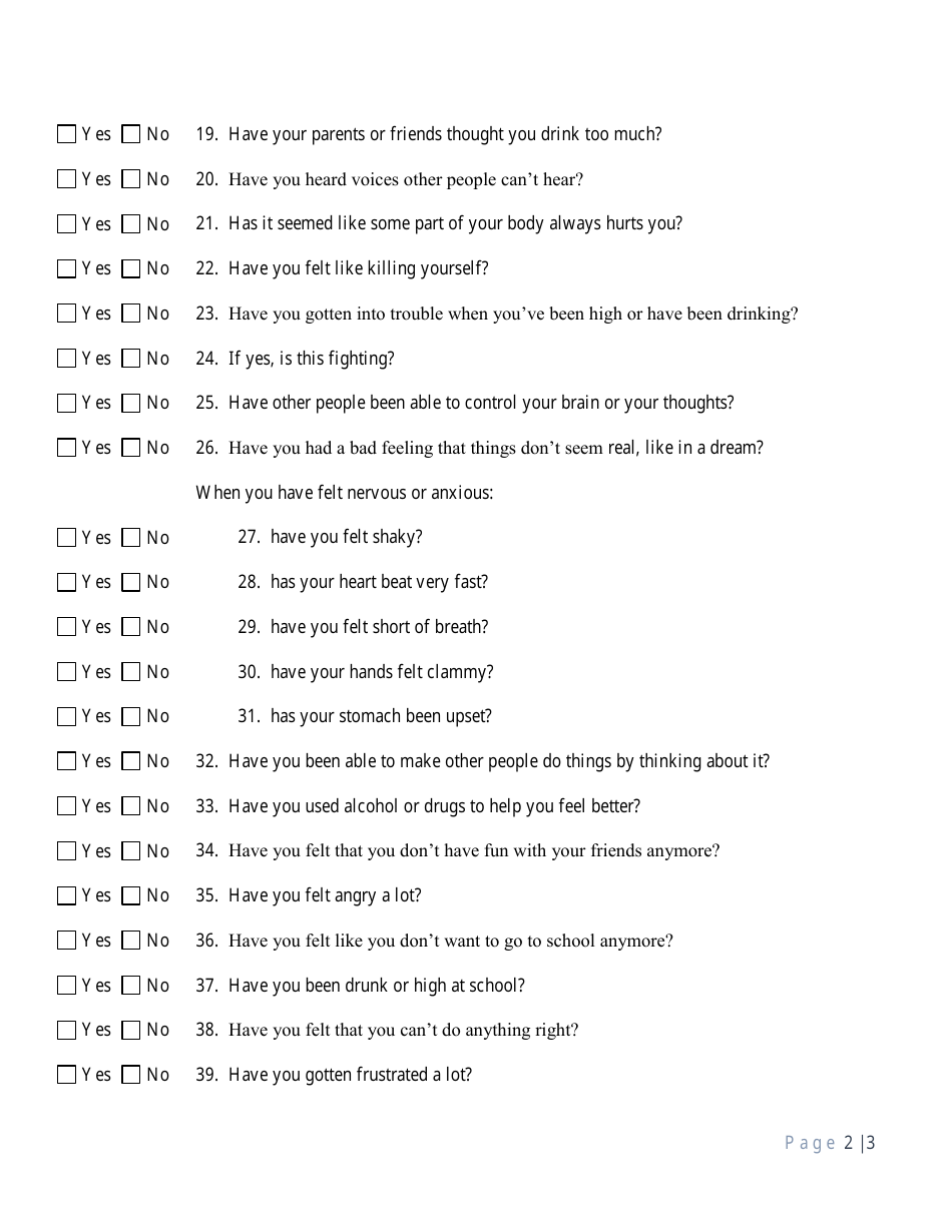 Substance Abuse and Mental Health Prelimary Screening M.a.y.s.i. Questionnaire Form - Florida, Page 2