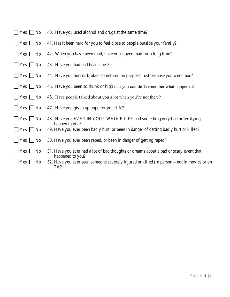 Substance Abuse and Mental Health Prelimary Screening M.a.y.s.i. Questionnaire Form - Florida, Page 3