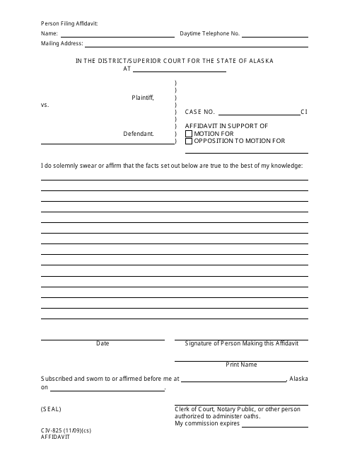 Form CIV-825  Printable Pdf
