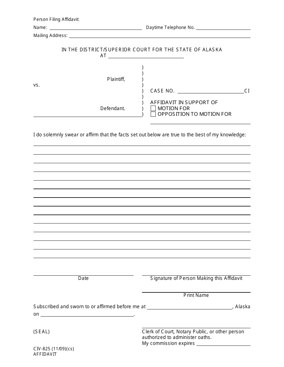 Form CIV-825 Affidavit - Alaska, Page 1