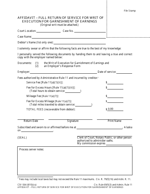 Form CIV-564  Printable Pdf