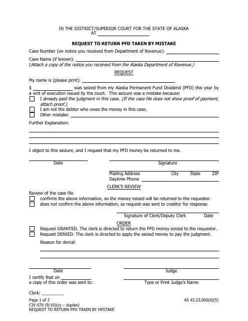 Form CIV-570  Printable Pdf