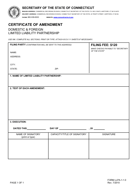 Form LLPA-1-1.0  Printable Pdf