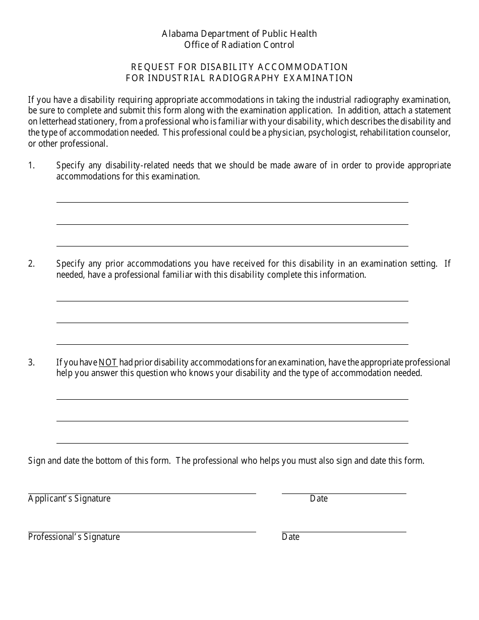 Request for Disability Accommodation for Industrial Radiography Examination - Alabama, Page 1