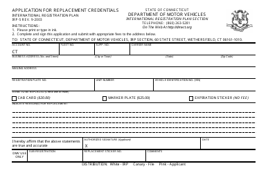 Document preview: Form IRP-5 Application for Replacement Credentials - Connecticut