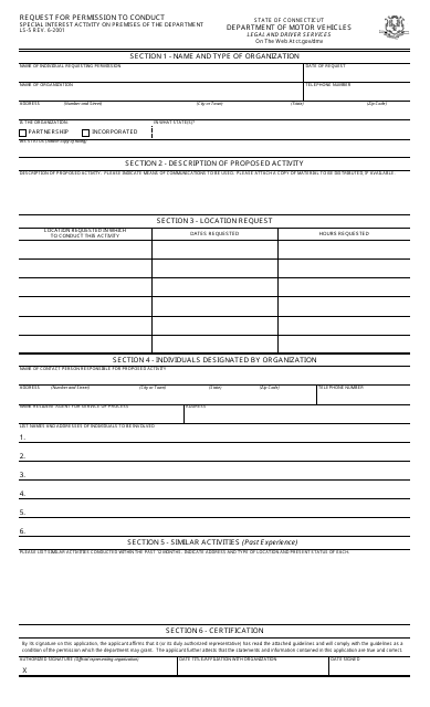 Form LS-5 Request for Permission to Conduct Special Activities on DMV Premises - Connecticut