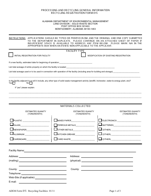 ADEM Form 015  Printable Pdf