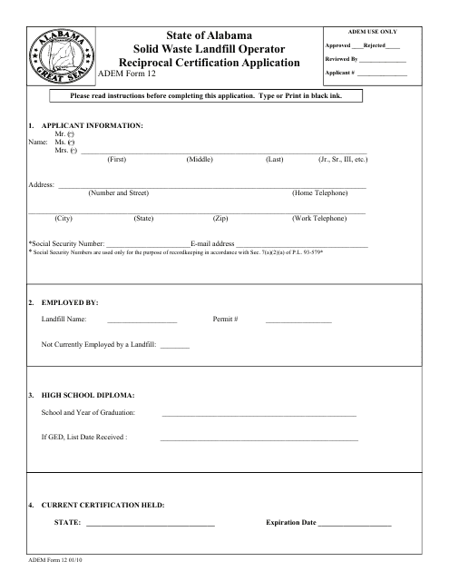 ADEM Form 12 Printable Pdf