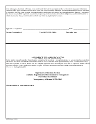 ADEM Form 13 &quot;Solid Waste Landfill Operator Certification Renewal&quot; - Alabama, Page 2