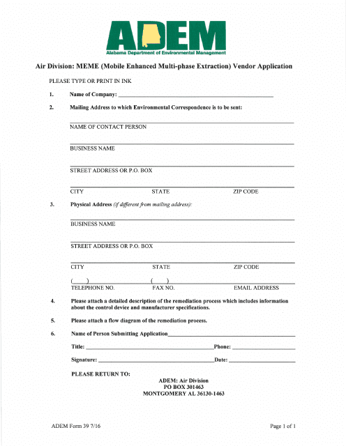 ADEM Form 39 Printable Pdf