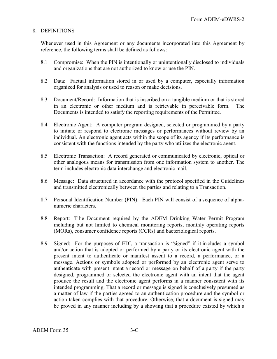 ADEM Form 35 (ADEM-eDWRS-2) Terms and Conditions Agreement - Alabama, Page 3