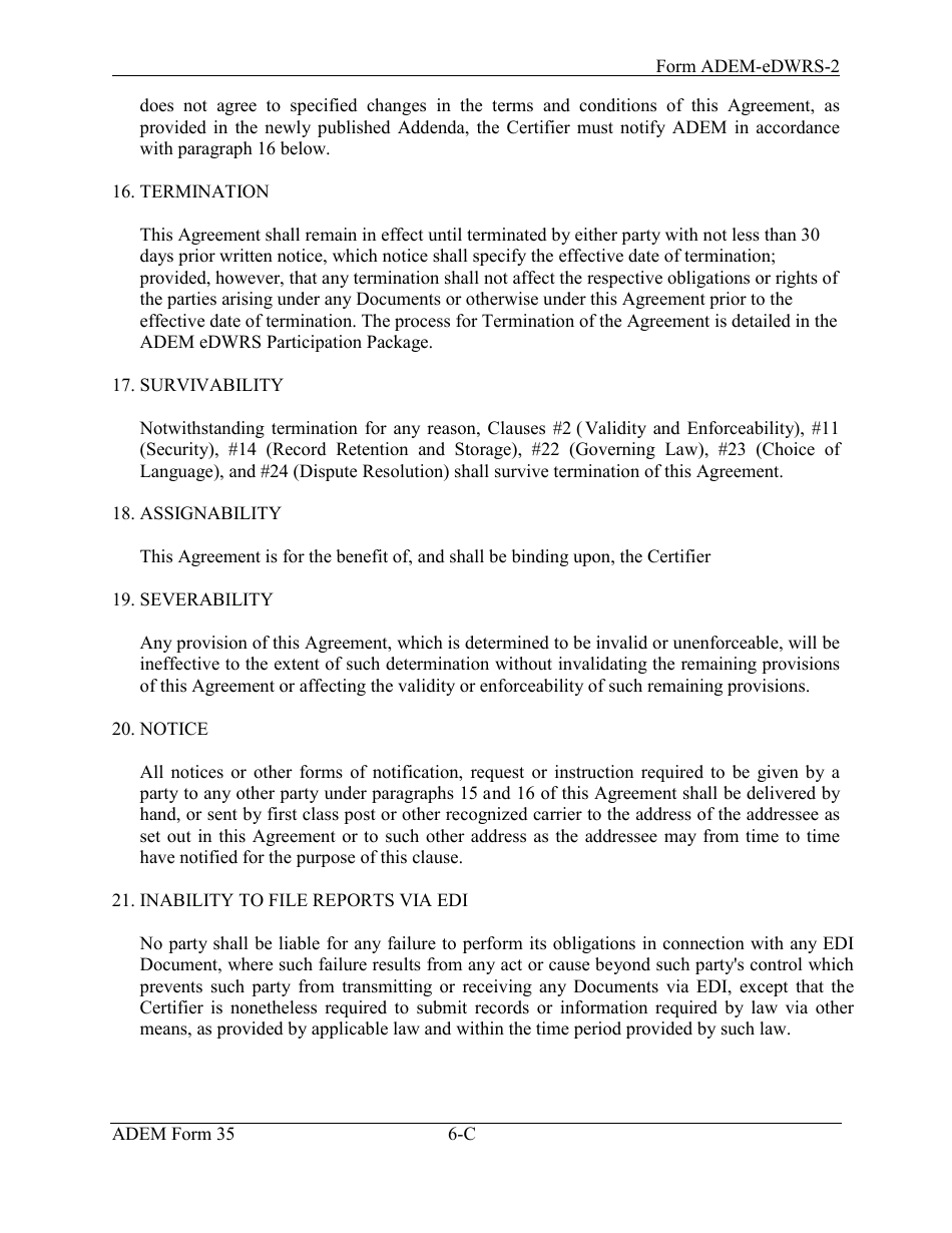 ADEM Form 35 (ADEM-eDWRS-2) Terms and Conditions Agreement - Alabama, Page 6