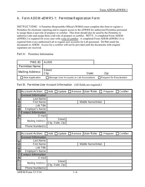 ADEM Form 33 (ADEM-eDWRS-1) Printable Pdf