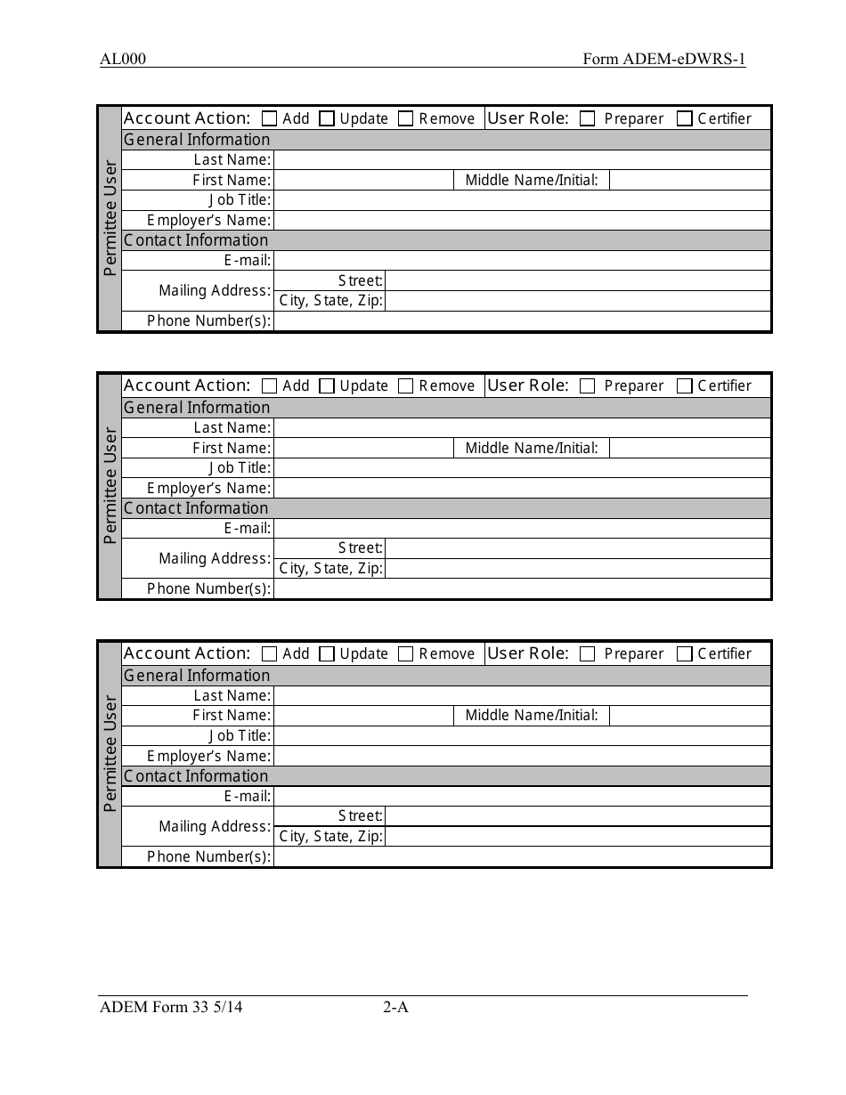 ADEM Form 33 (ADEM-eDWRS-1) Permittee Registration Form - Alabama, Page 2