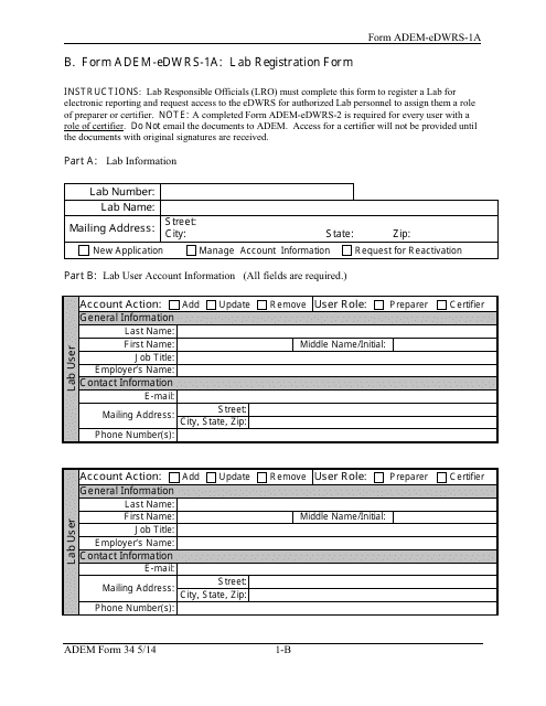ADEM Form 34 (ADEM-eDWRS-1A) Printable Pdf