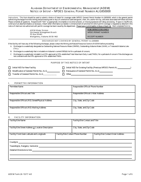 ADEM Form 26  Printable Pdf