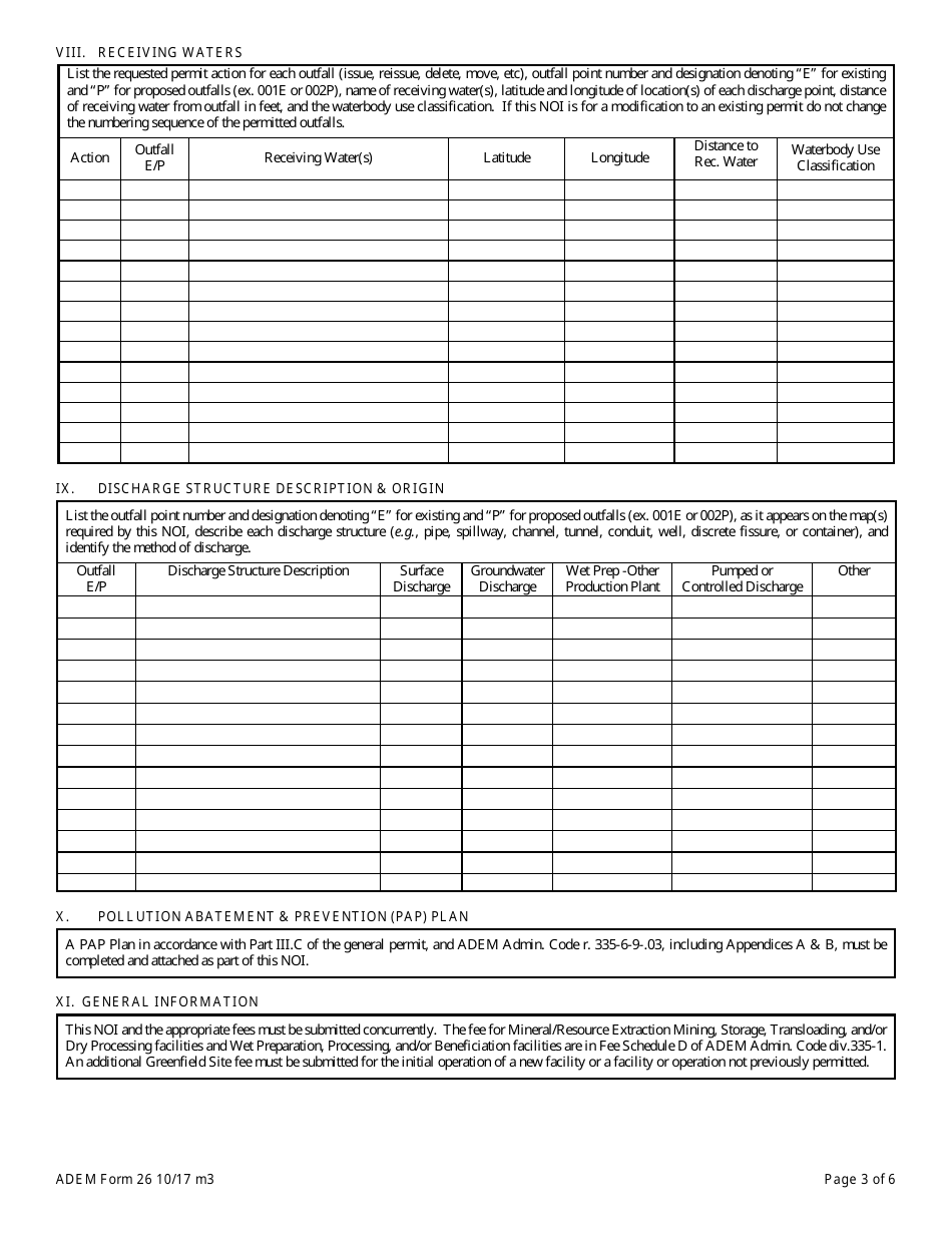 ADEM Form 26 Notice of Intent - Npdes General Permit Number Alg850000 - Alabama, Page 3