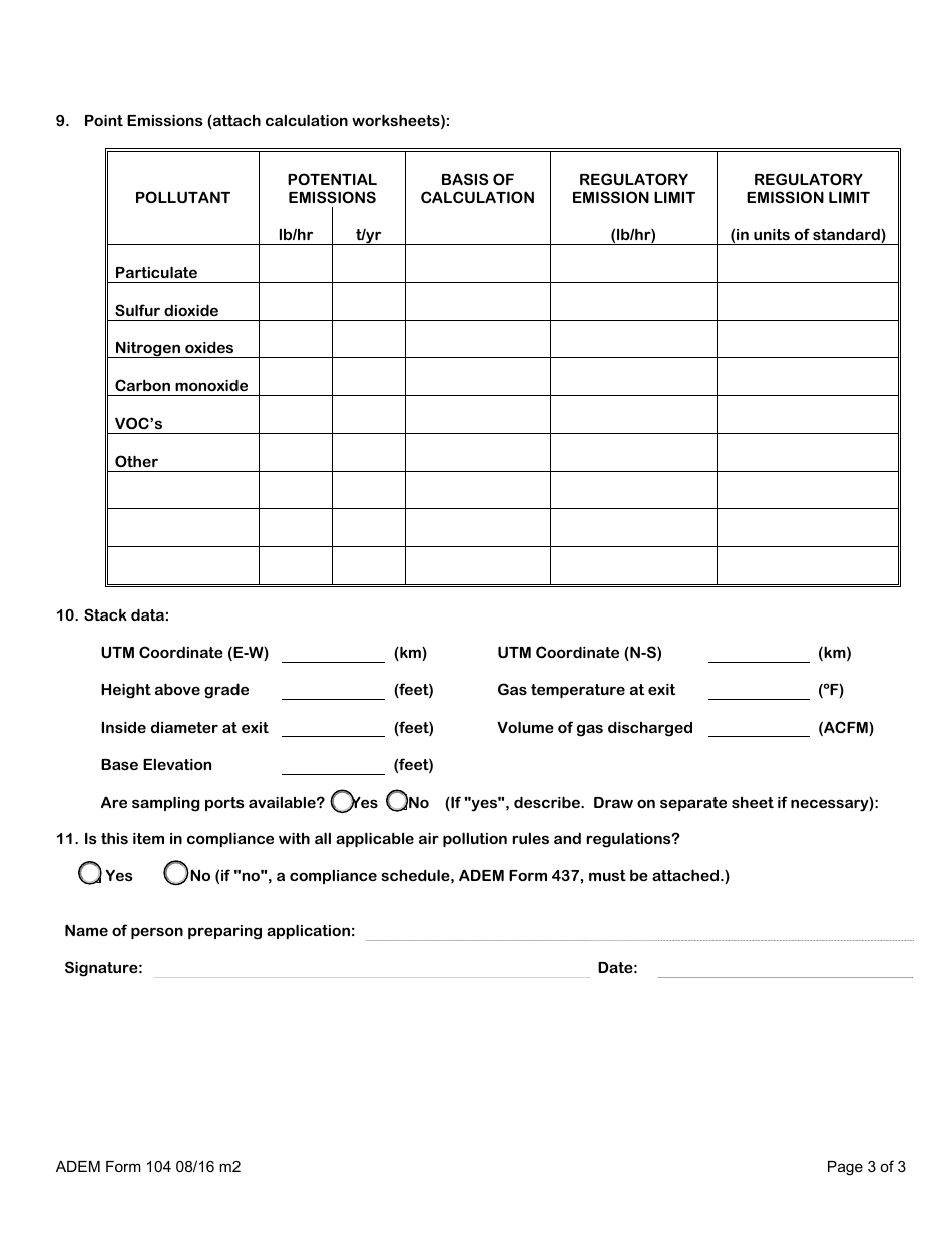 ADEM Form 104 Permit Application for Indirect Heating Equipment (Fuel Burning Equipment) - Alabama, Page 4