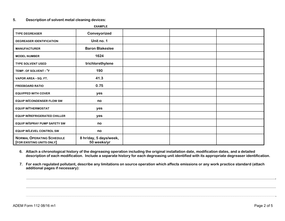 ADEM Form 112 Permit Application for Solvent Metal Cleaning - Alabama, Page 4