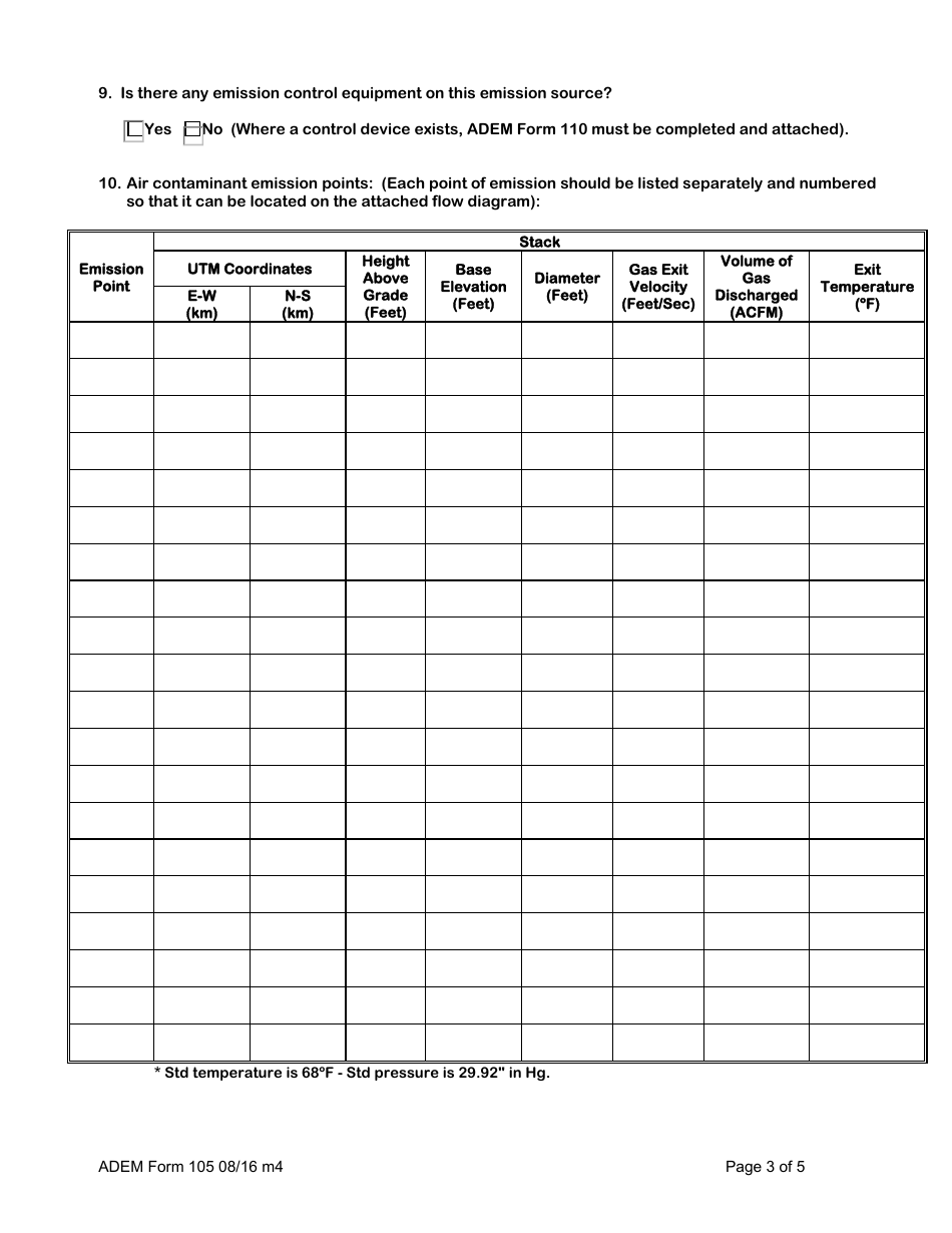 ADEM Form 105 Permit Application for Manufacturing or Processing Operation - Alabama, Page 5