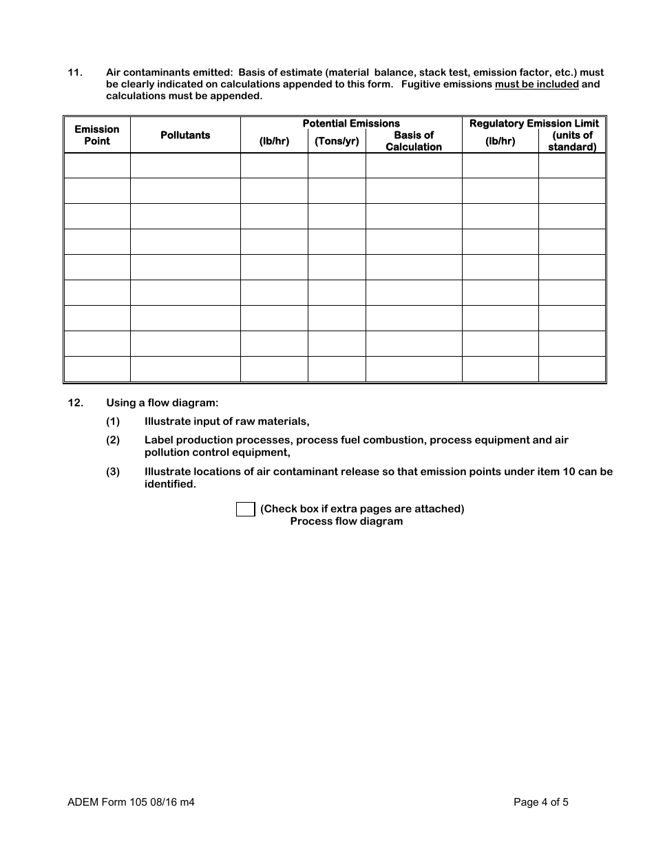 ADEM Form 105 Permit Application for Manufacturing or Processing Operation - Alabama, Page 6
