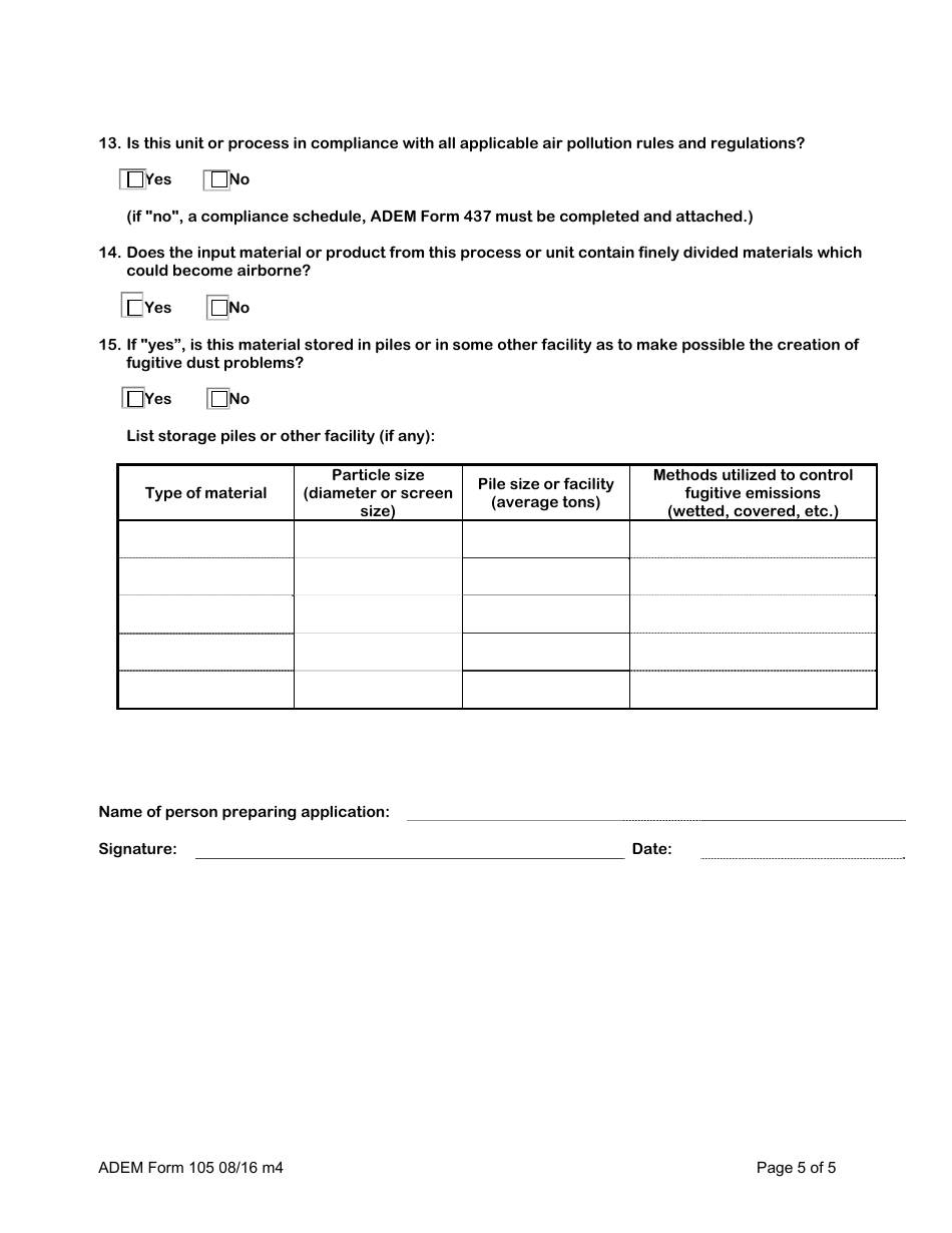 ADEM Form 105 Permit Application for Manufacturing or Processing Operation - Alabama, Page 7