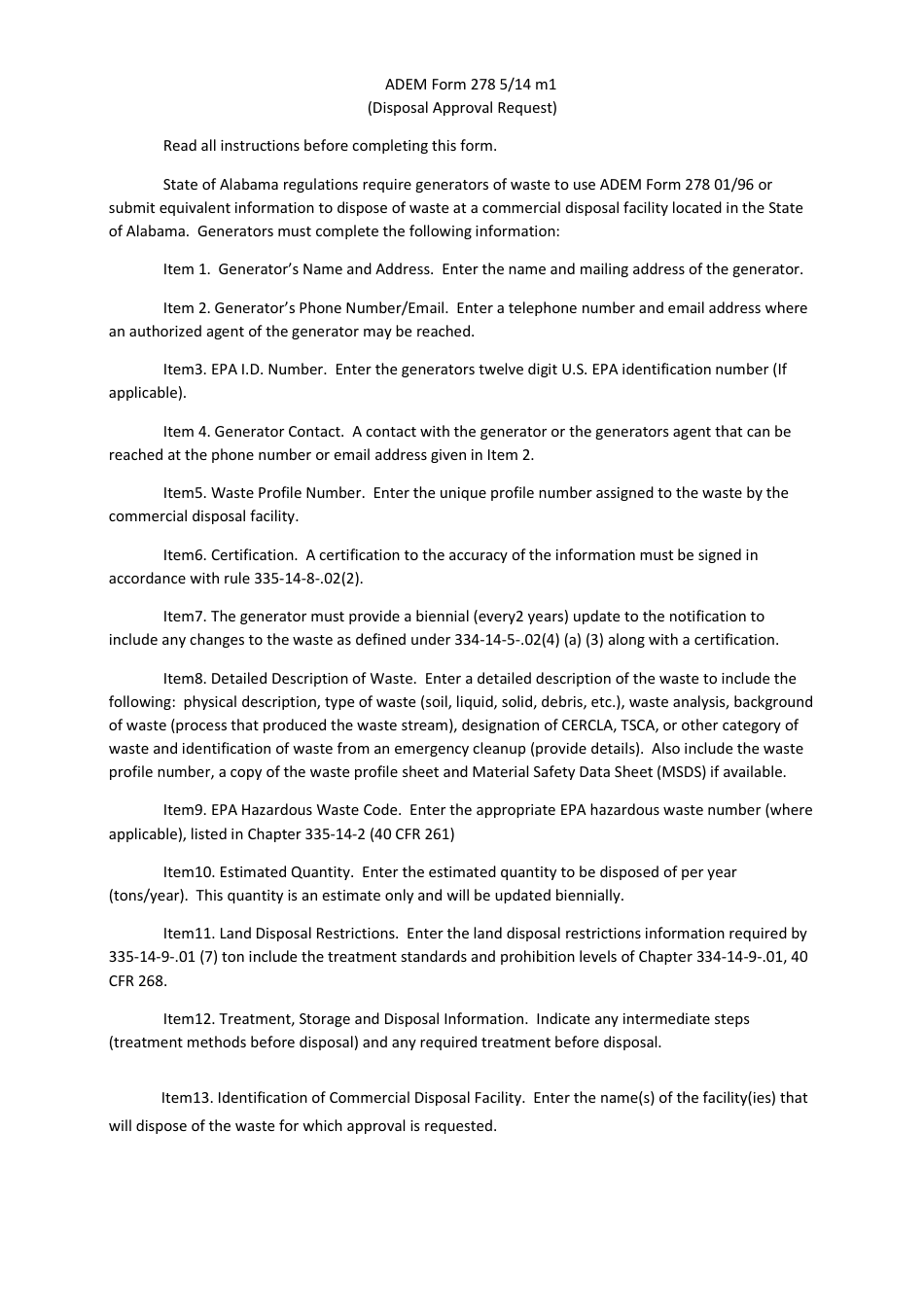 ADEM Form 278 - Fill Out, Sign Online and Download Fillable PDF ...