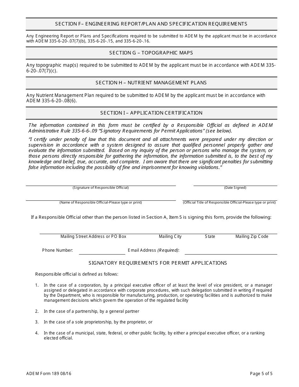 ADEM Form 189 Permit Application for Reclaimed Water Reuse (Rwr) - Alabama, Page 5