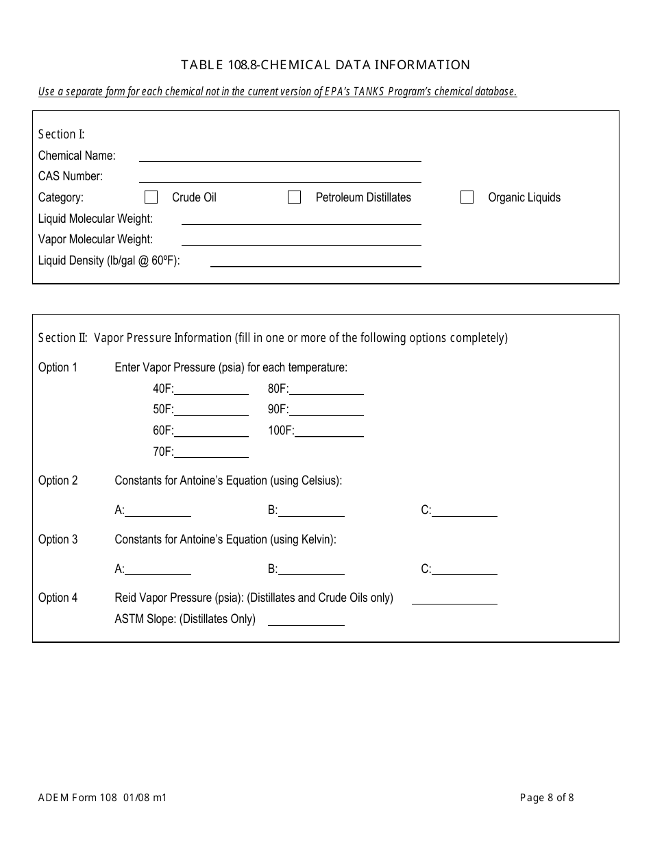 ADEM Form 108 Permit Application for Loading and Storage of Organic Compounds - Alabama, Page 10